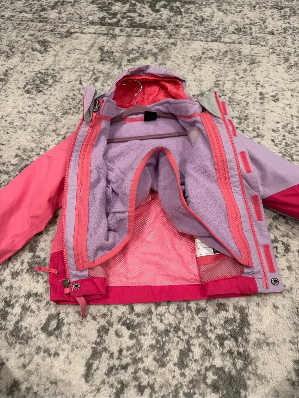 The North Face Girls' Colorblock Hooded Rain Jacket in Lavender and Pink Tones
